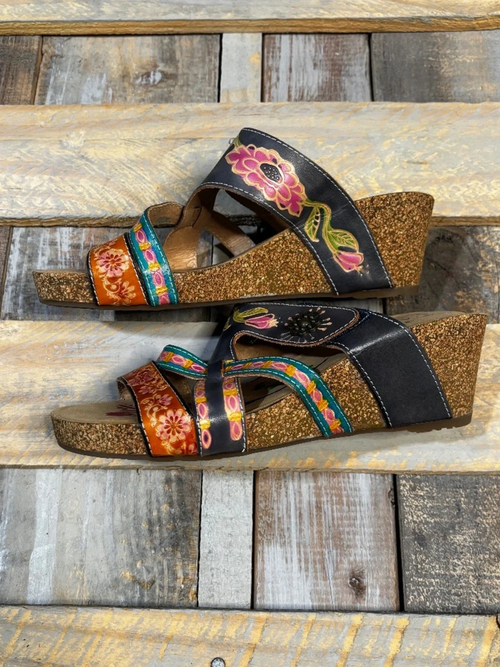 NWOB [L'Artiste] Slip On < Swan > Open Toe Platform Slide Leather Wedges | 8.5 - Picture 3 of 13